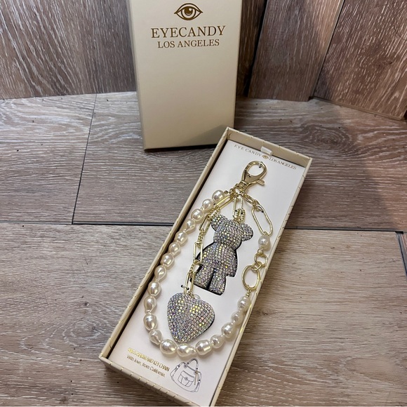 Rhinestone Glitter Teddy Bear & Heart Charm Keychain Set | EyeCandy Los Angeles - Picture 3 of 6